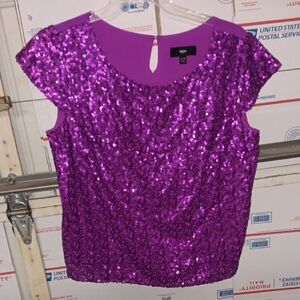 Purple Sequin Cap Sleeve Blouse